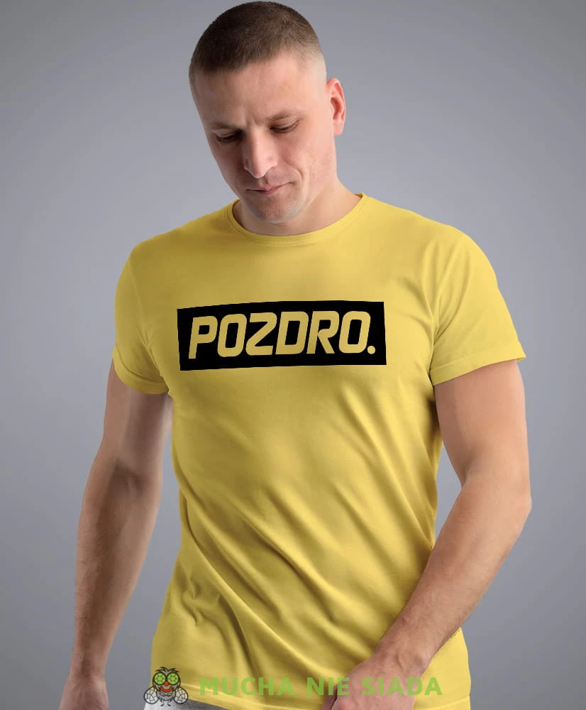 pozdro żółta męska koszulka z nadrukiem na co dzień, na prezent, fajna koszulka.jpg