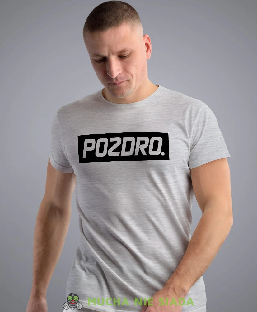 pozdro szara męska koszulka z nadrukiem na co dzień, na prezent, fajna koszulka.jpg