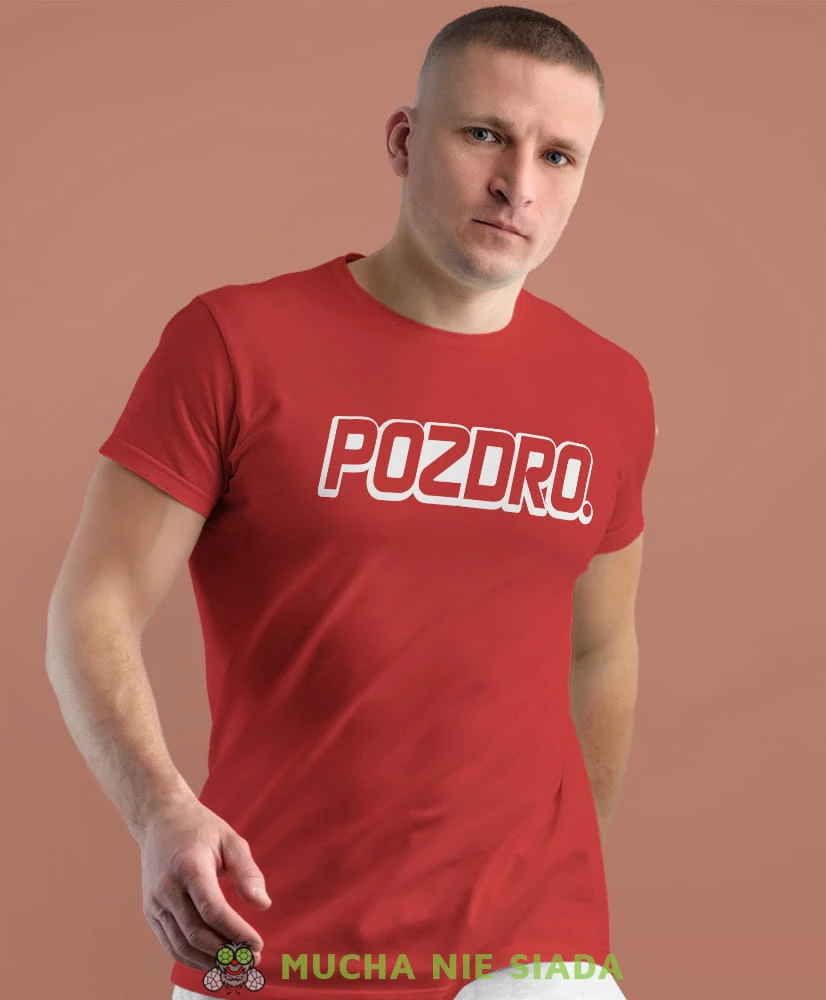 pozdro czerwona męska koszulka z nadrukiem na co dzień, na prezent, fajna koszulka dla chłopaka.jpg