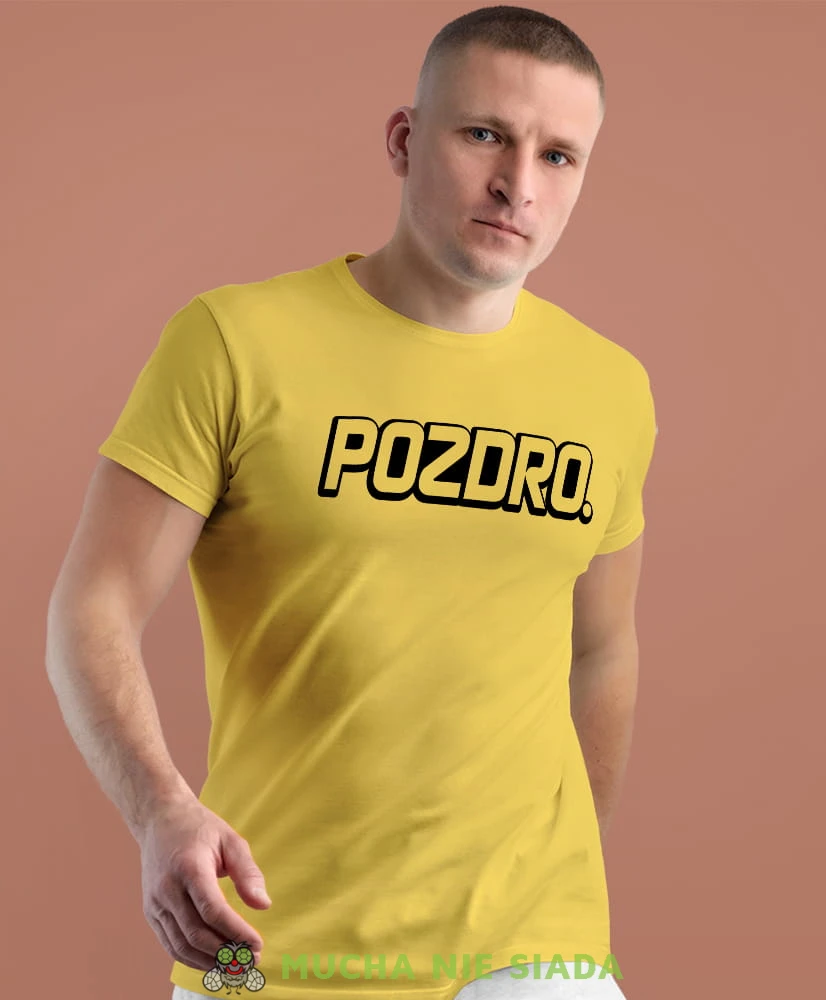 pozdro żółta męska koszulka z nadrukiem na co dzień, na prezent, fajna koszulka dla chłopaka.jpg