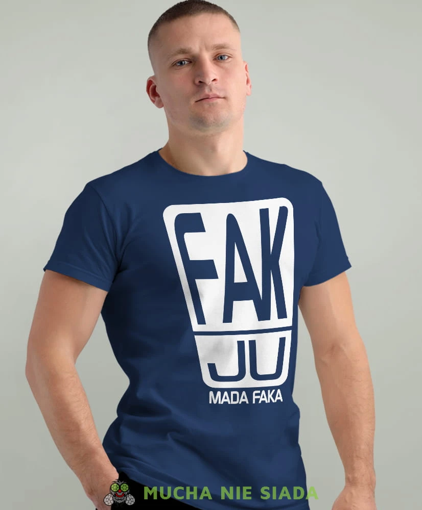 fak ju mada faka granatowa męska koszulka z nadrukiem na co dzień, na prezent, fajna koszulka.jpg