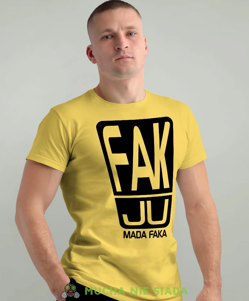 fak ju mada faka żółta męska koszulka z nadrukiem na co dzień, na prezent, fajna koszulka.jpg