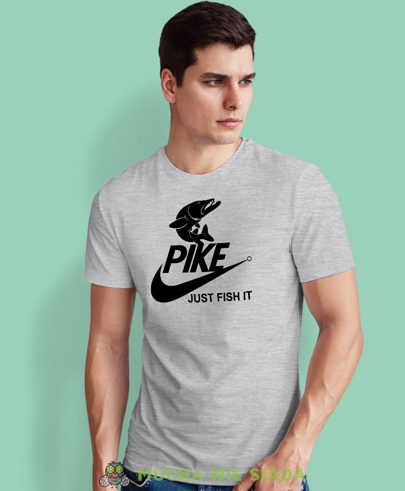pike just fish it, szara męska koszulka z nadrukiem, na co dzień, na prezent, fajna koszulka, dla chłopaka.jpg