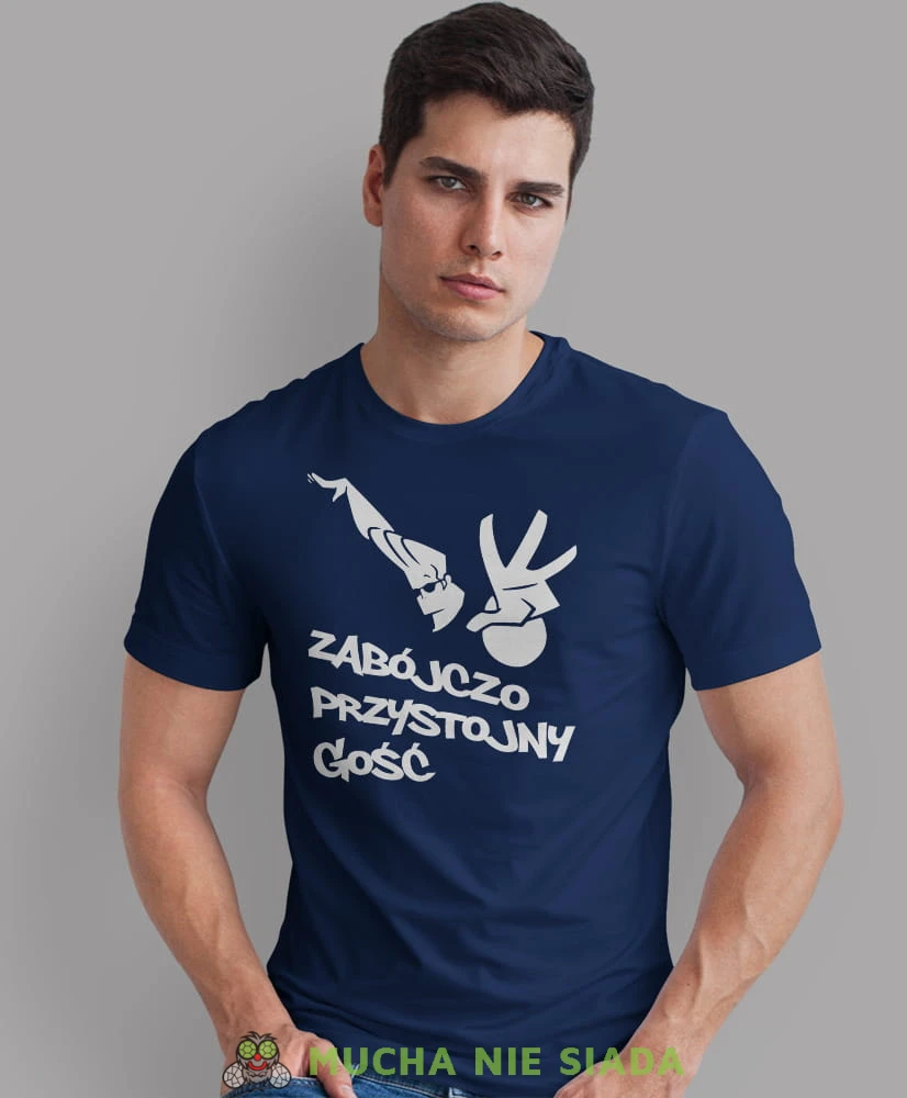 zabójczo przystojny gość granatowa męska koszulka z nadrukiem na co dzień, na prezent, fajna koszulka dla chłopaka.jpg
