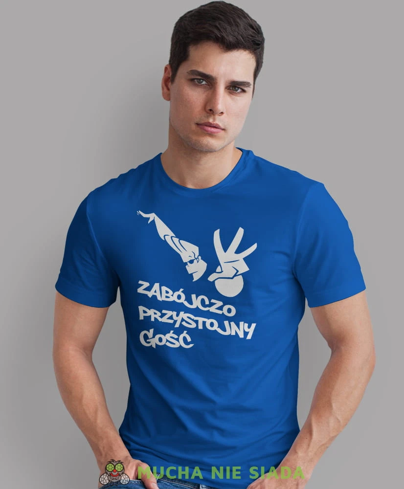 zabójczo przystojny gość niebieska męska koszulka z nadrukiem na co dzień, na prezent, fajna koszulka dla chłopaka.jpg