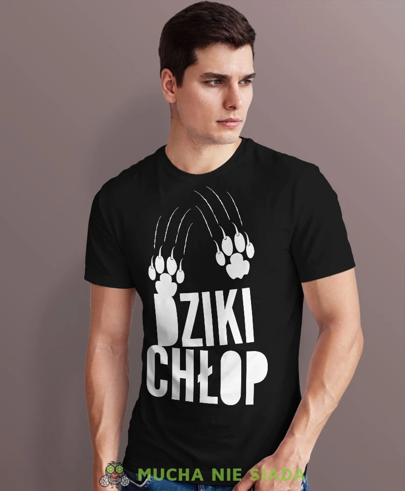 dziki chłop czarna męska koszulka z nadrukiem na co dzień, na prezent, fajna koszulka.jpg