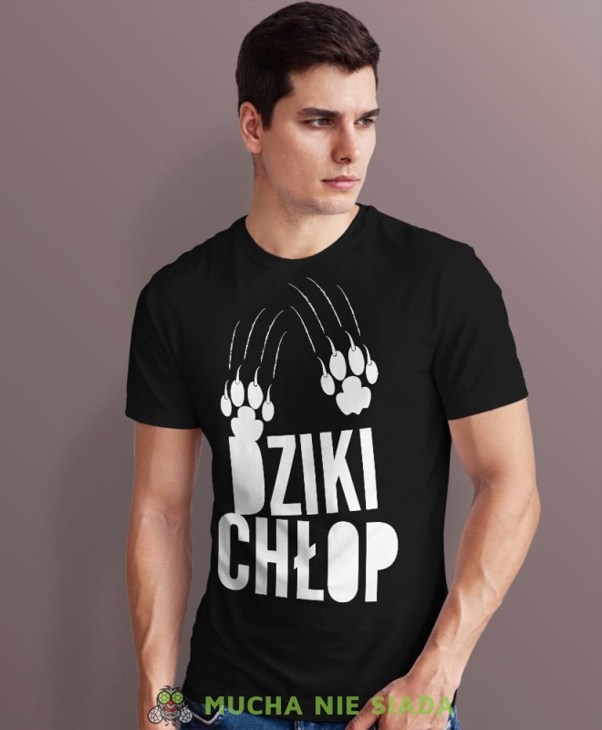 dziki chłop czarna męska koszulka z nadrukiem na co dzień, na prezent, fajna koszulka.jpg