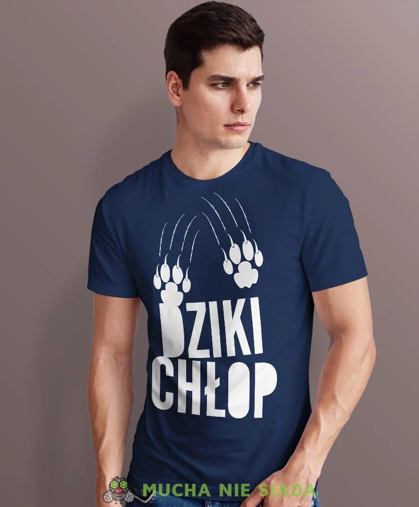 dziki chłop granatowa męska koszulka z nadrukiem na co dzień, na prezent, fajna koszulka.jpg