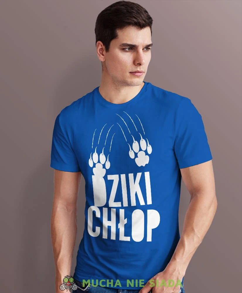 dziki chłop niebieska męska koszulka z nadrukiem na co dzień, na prezent, fajna koszulka.jpg