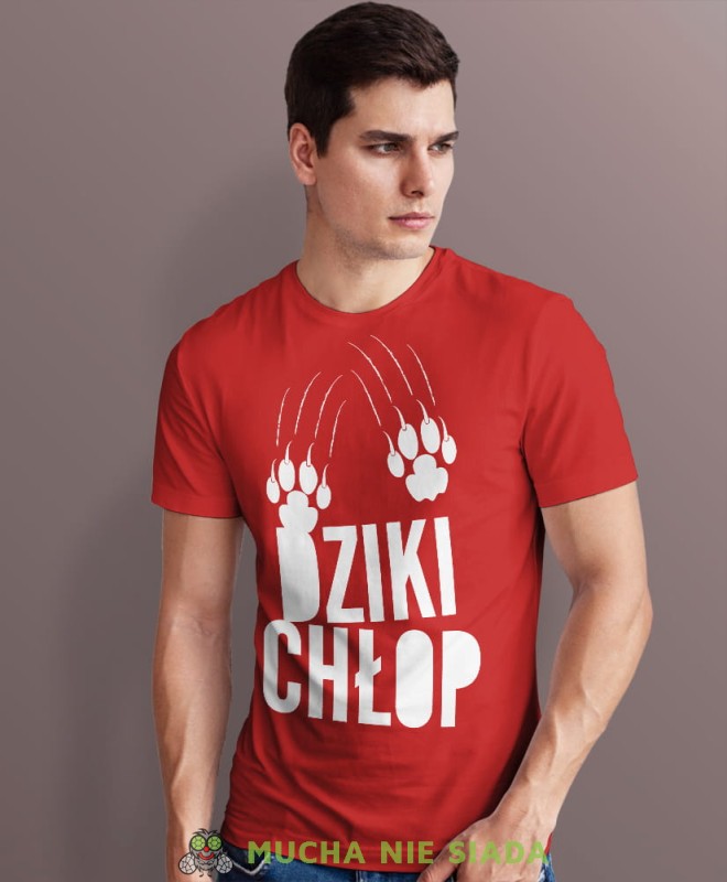 dziki chłop czerwona męska koszulka z nadrukiem na co dzień, na prezent, fajna koszulka.jpg