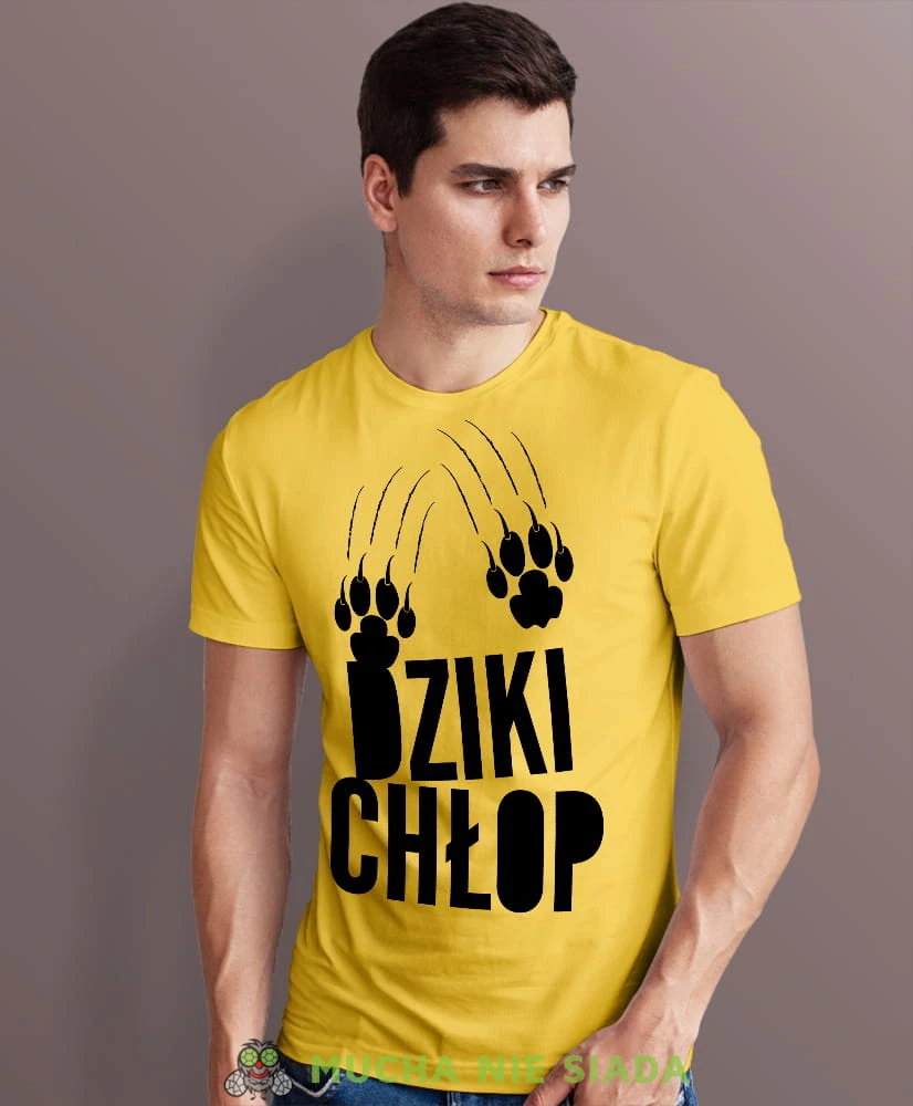 dziki chłop żółta męska koszulka z nadrukiem na co dzień, na prezent, fajna koszulka.jpg