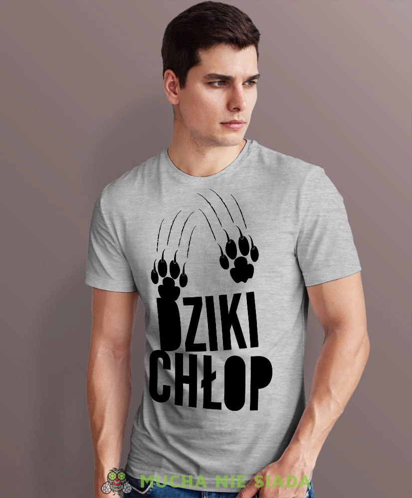 dziki chłop szara męska koszulka z nadrukiem na co dzień, na prezent, fajna koszulka.jpg