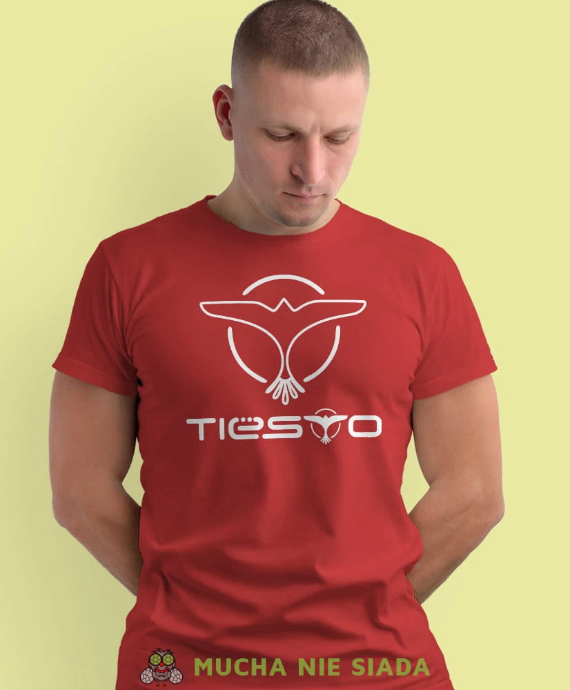 tiesto czerwona męska koszulka z nadrukiem na co dzień, na prezent, fajna koszulka dla chłopaka.jpg