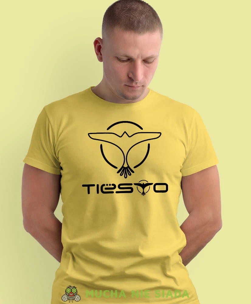 tiesto żółta męska koszulka z nadrukiem na co dzień, na prezent, fajna koszulka dla chłopaka.jpg