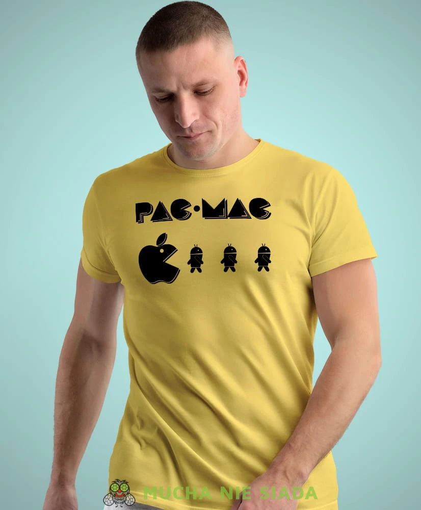 pac mac żółta męska koszulka z nadrukiem na co dzień, na prezent, fajna koszulka dla chłopaka.jpg