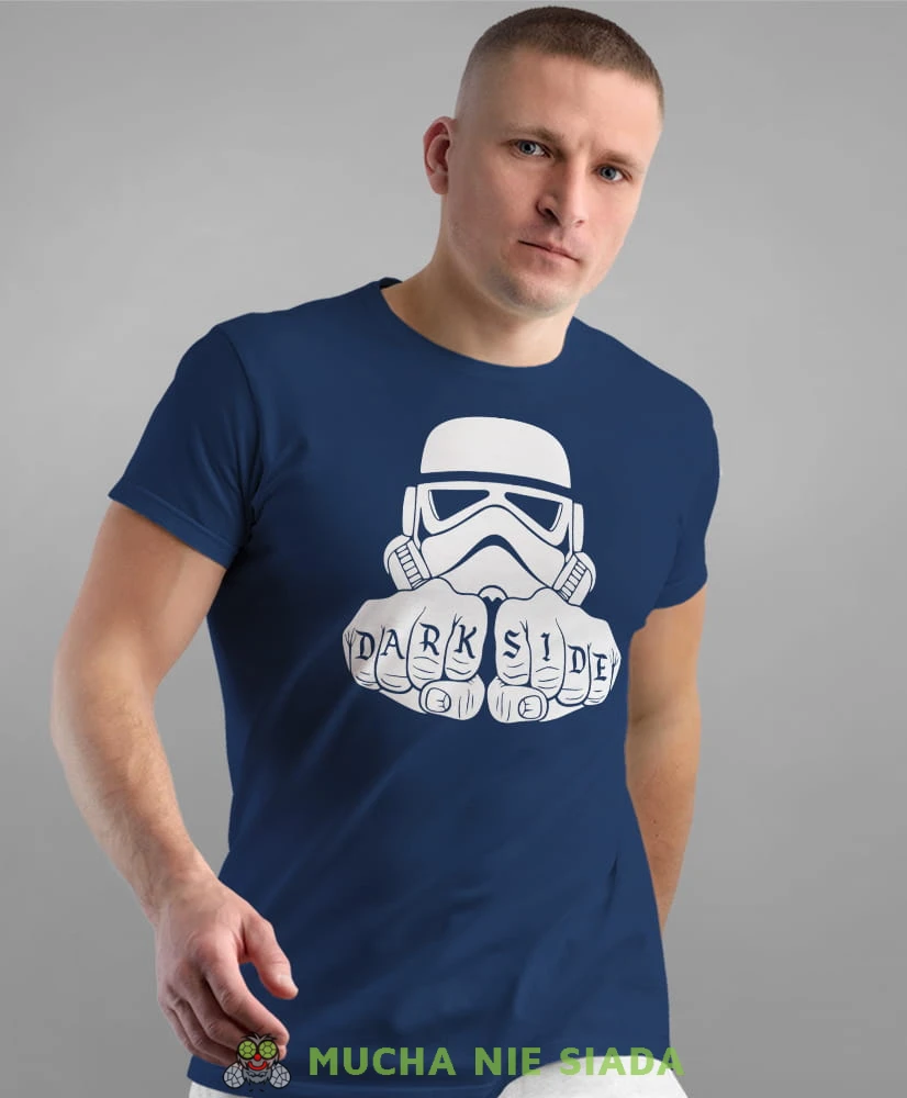 dark side granatowa męska koszulka z nadrukiem na co dzień, na prezent, fajna koszulka dla chłopaka.jpg