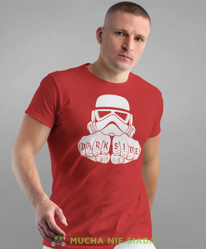 dark side czerwona męska koszulka z nadrukiem na co dzień, na prezent, fajna koszulka dla chłopaka.jpg