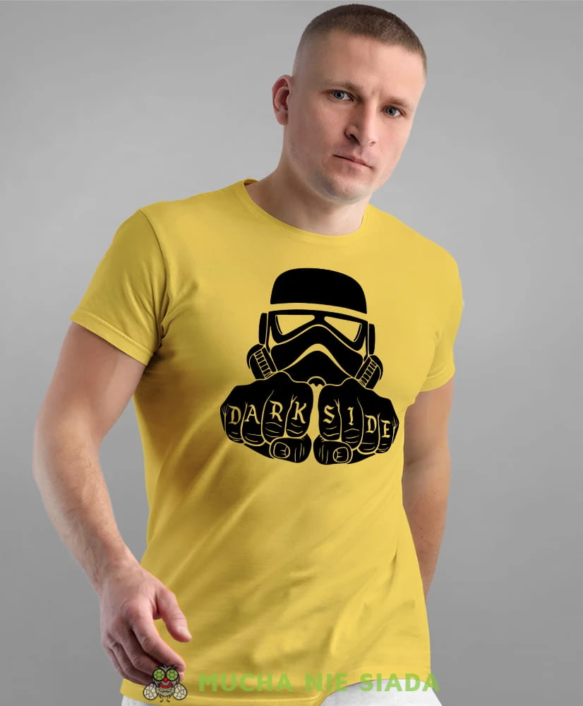dark side żółta męska koszulka z nadrukiem na co dzień, na prezent, fajna koszulka dla chłopaka.jpg