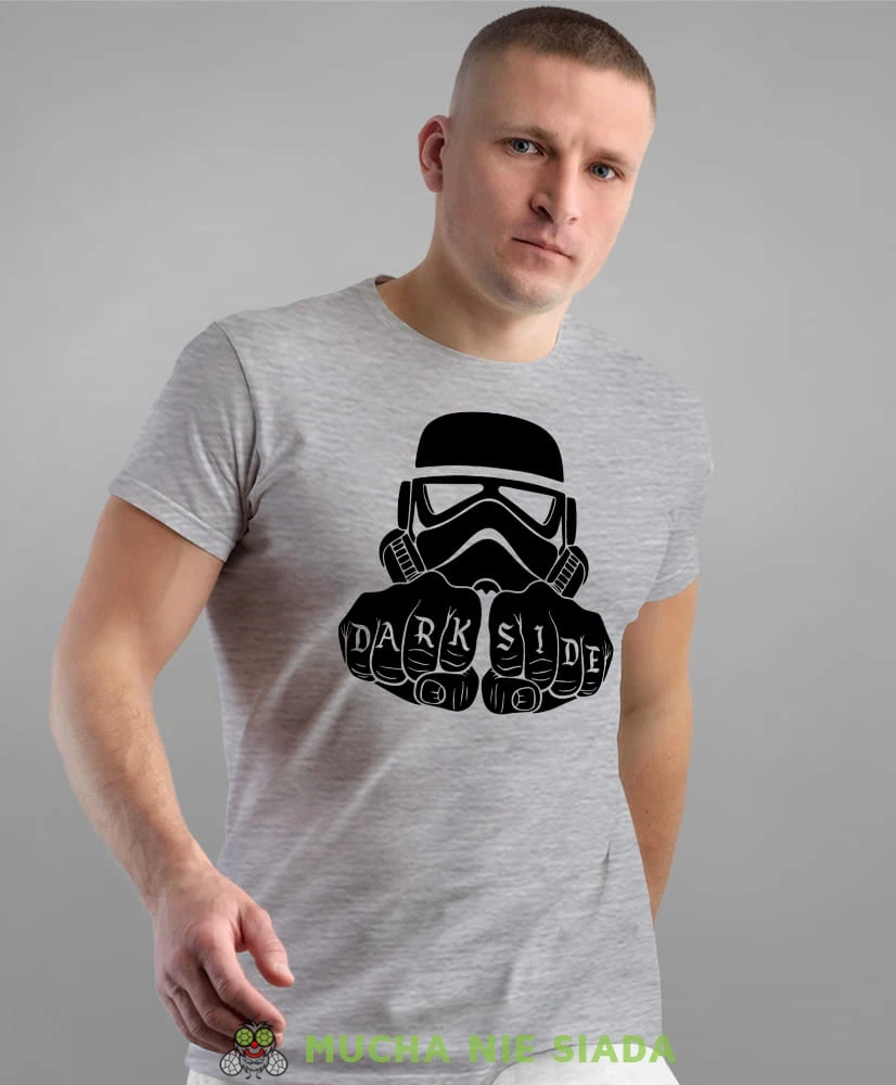dark side szara męska koszulka z nadrukiem na co dzień, na prezent, fajna koszulka dla chłopaka.jpg