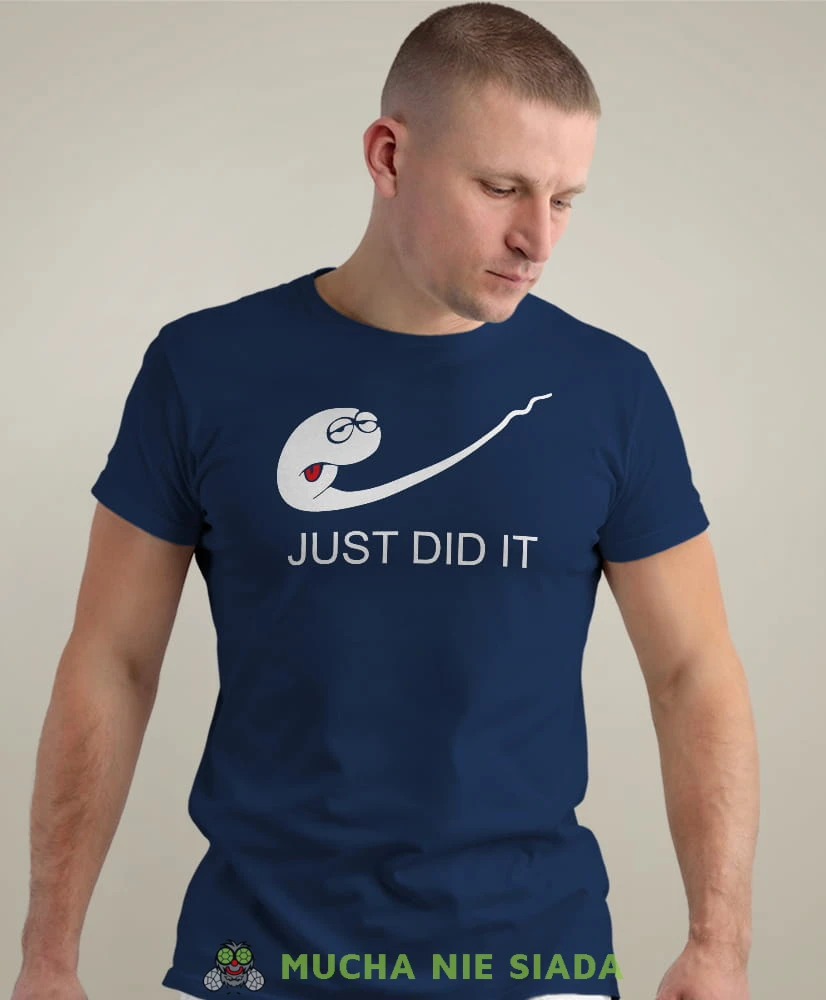 just did it granatowa męska koszulka z nadrukiem na co dzień, na prezent, fajna koszulka.jpg