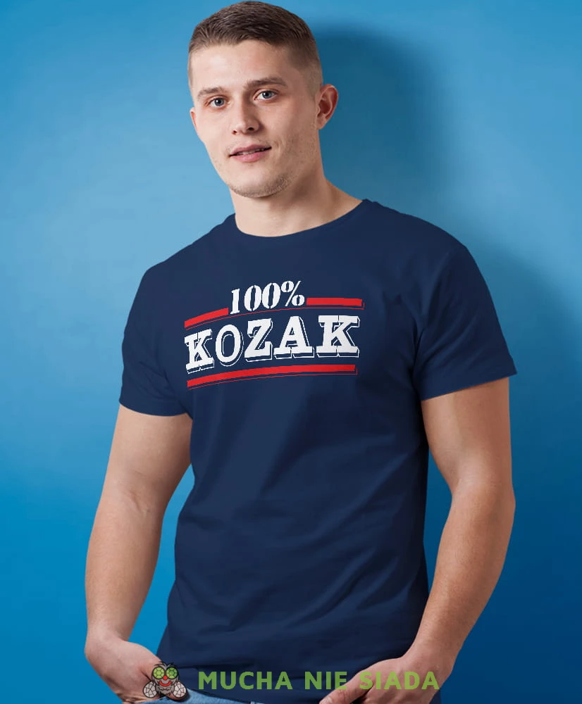 100% kozak granatowa męska koszulka z nadrukiem na co dzień, na prezent, fajna koszulka, dla męża, dla chłopaka, super prezent.jpg