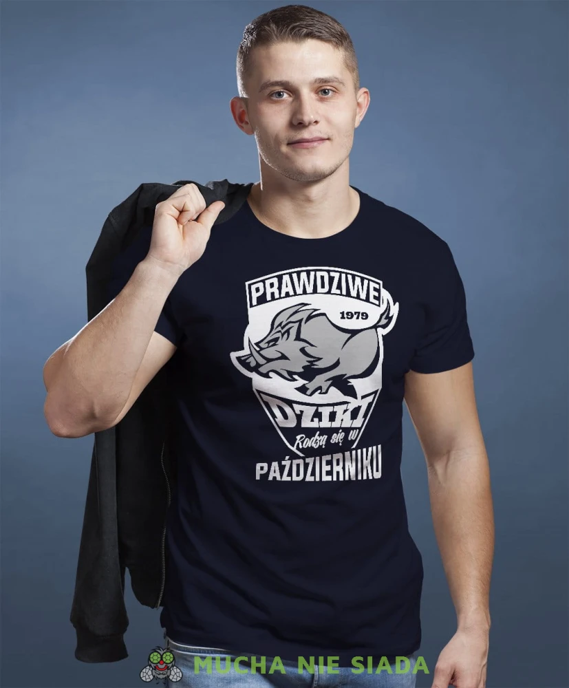 Prawdziwe dziki rodzą się w...  granatowa koszulka urodzinowa