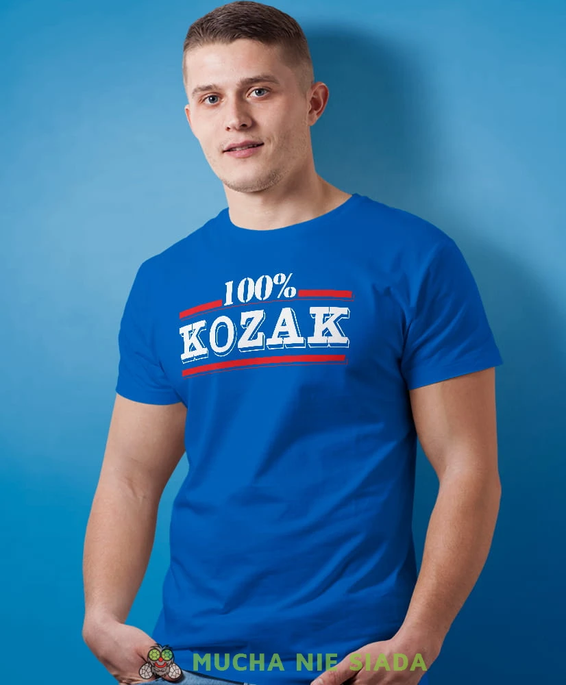 100% kozak niebieska męska koszulka z nadrukiem na co dzień, na prezent, fajna koszulka, dla męża, dla chłopaka, super prezent.jpg