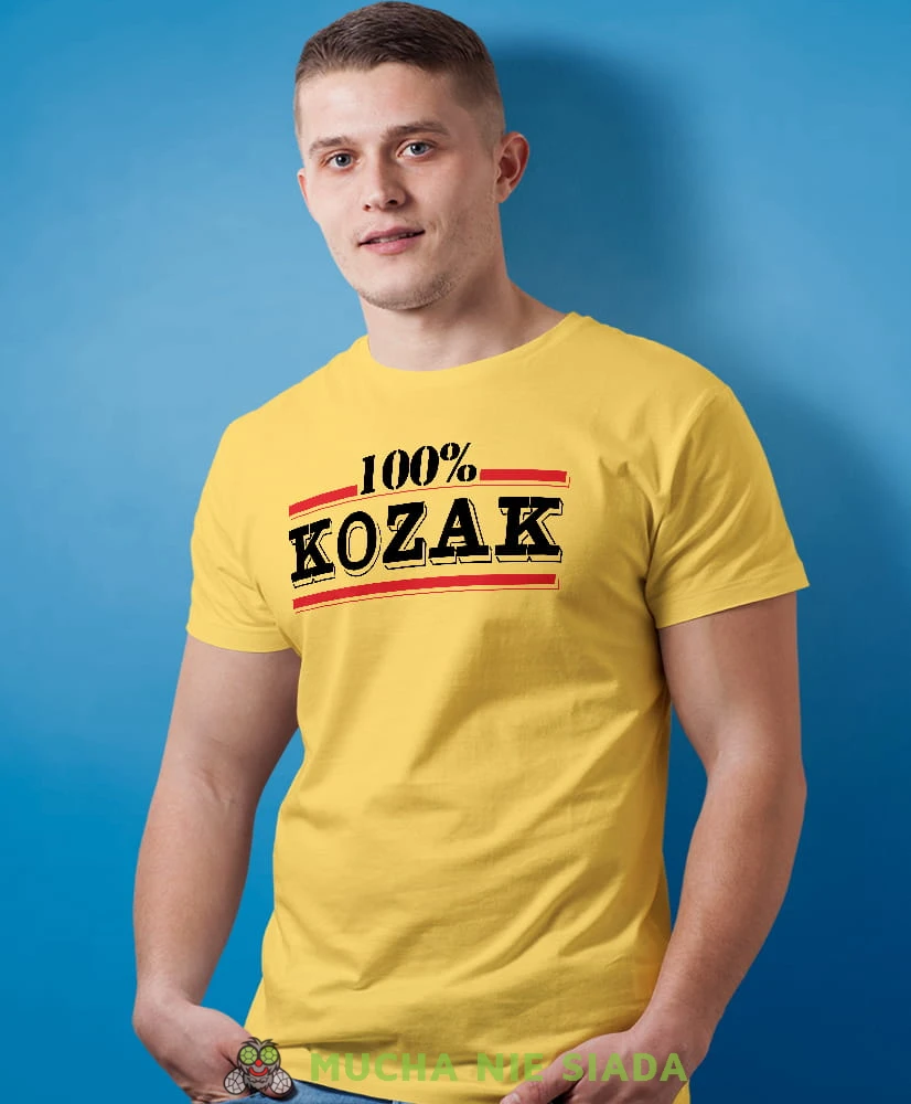 100% kozak żółta męska koszulka z nadrukiem na co dzień, na prezent, fajna koszulka, dla męża, dla chłopaka, super prezent.jpg