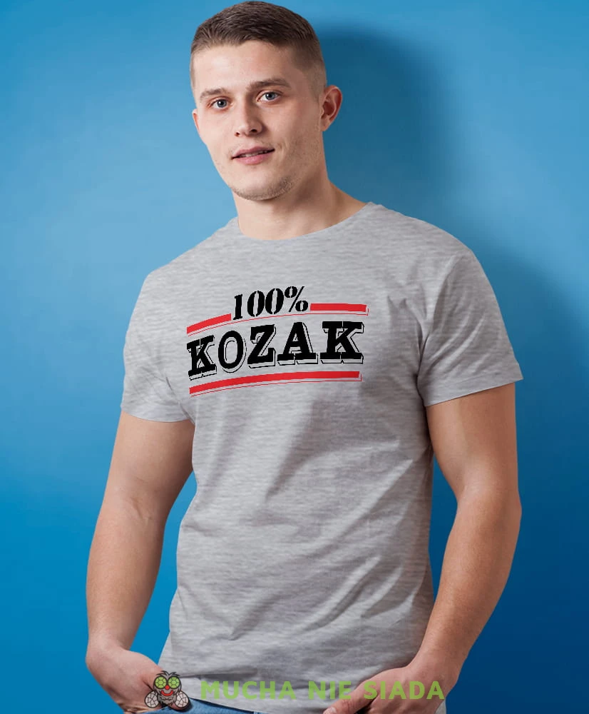 100% kozak szara męska koszulka z nadrukiem na co dzień, na prezent, fajna koszulka, dla męża, dla chłopaka, super prezent.jpg