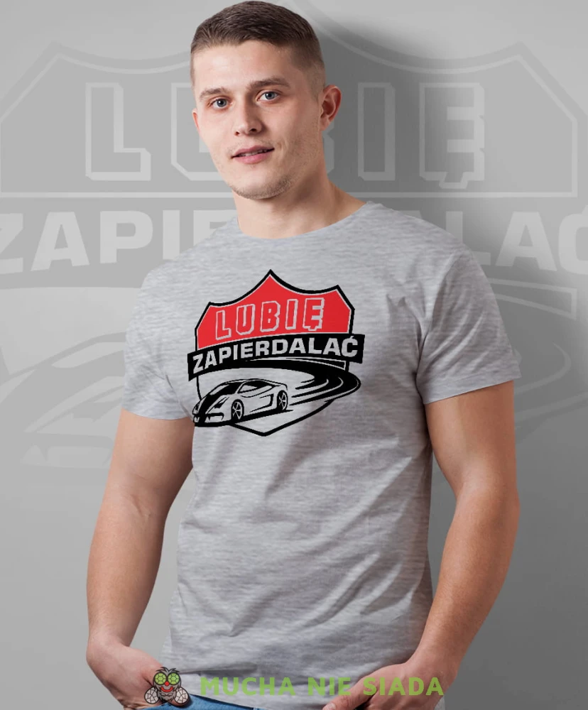 lubię zapierdalać super auto szara męska koszulka z nadrukiem na co dzień, na prezent, fajna koszulka, dla męża, dla chłopaka, super prezent.jpg