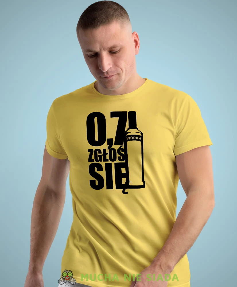 0,7 zgłoś się żółta męska koszulka z nadrukiem na co dzień, na prezent, fajna koszulka.jpg