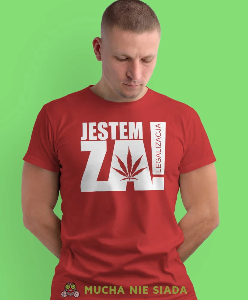 jestem za legalizacja czerwona męska koszulka z nadrukiem na co dzień, na prezent, fajna koszulka.jpg