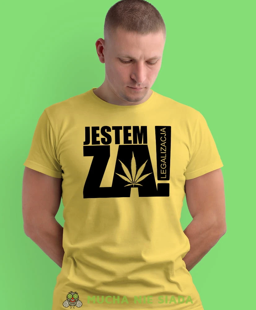 jestem za legalizacja żółta męska koszulka z nadrukiem na co dzień, na prezent, fajna koszulka.jpg