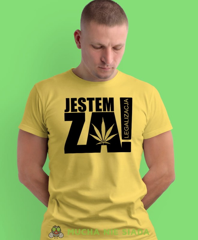 jestem za legalizacja żółta męska koszulka z nadrukiem na co dzień, na prezent, fajna koszulka.jpg