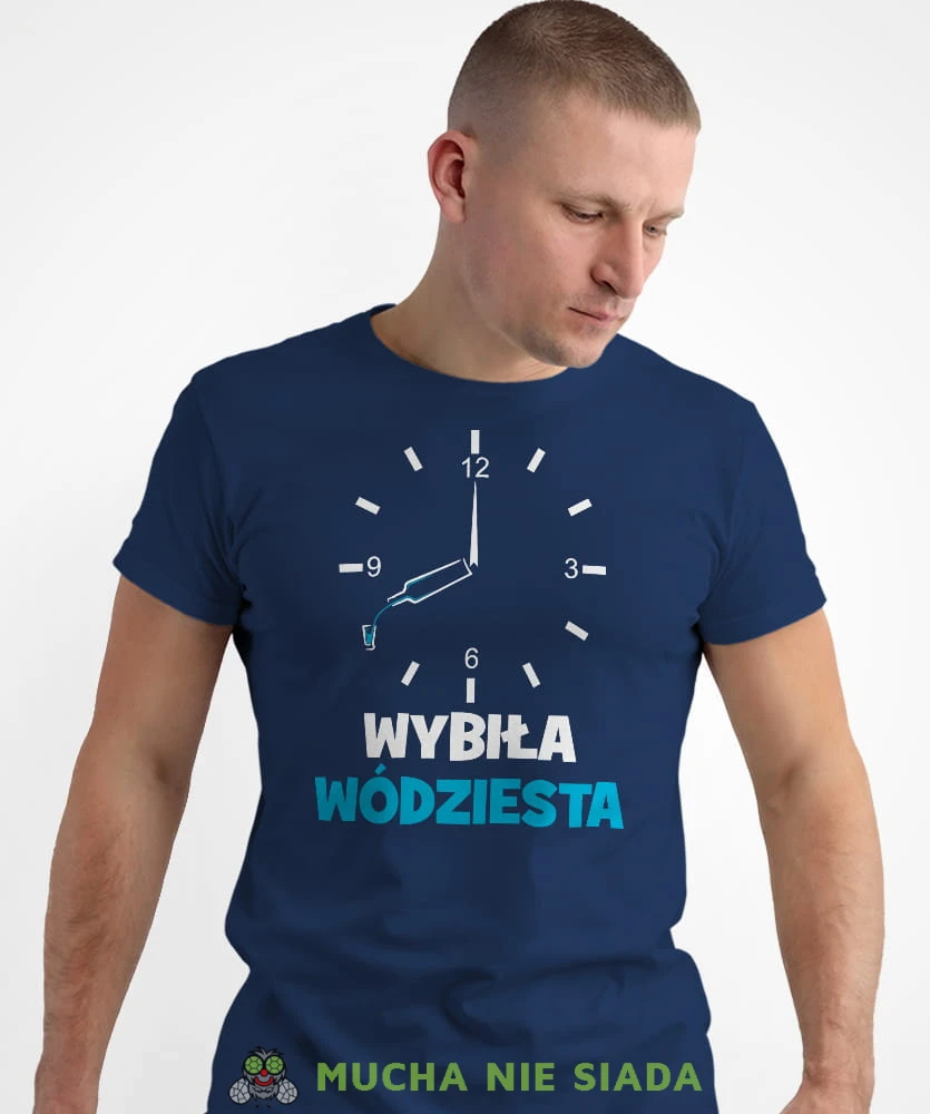wybiła wódziesta, granatowa męska koszulka z nadrukiem na co dzień, na prezent, fajna koszulka.jpg