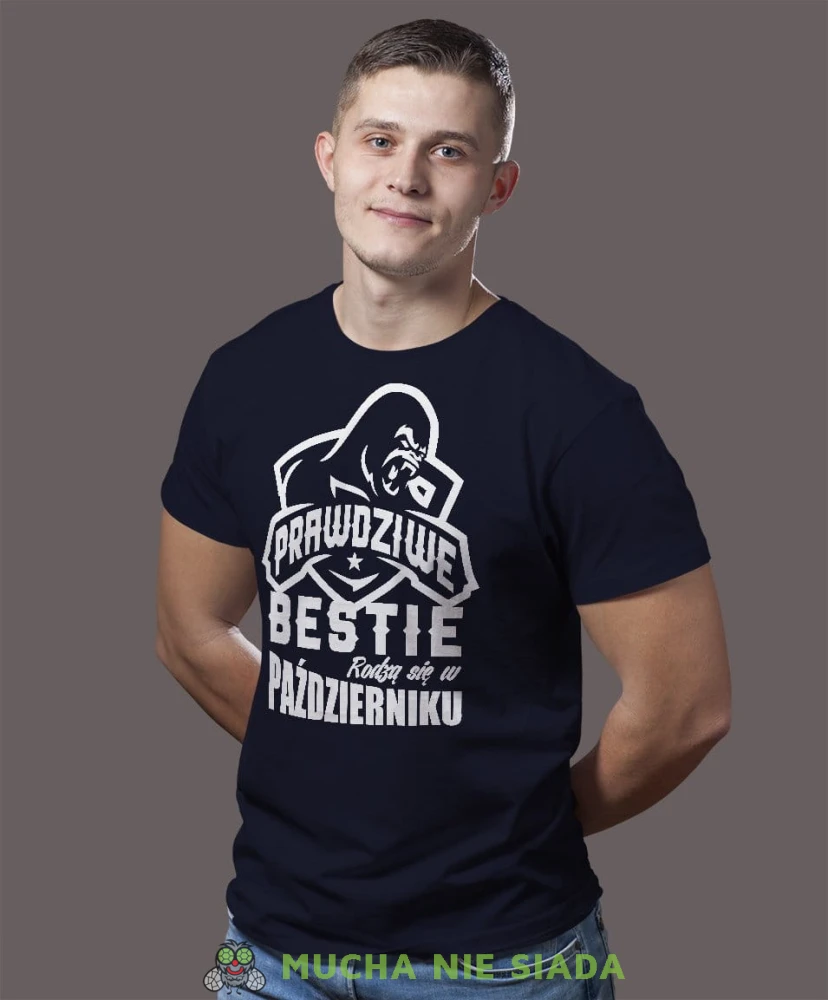 Prawdziwi bestie rodzą się w...  granatowa koszulka urodzinowa