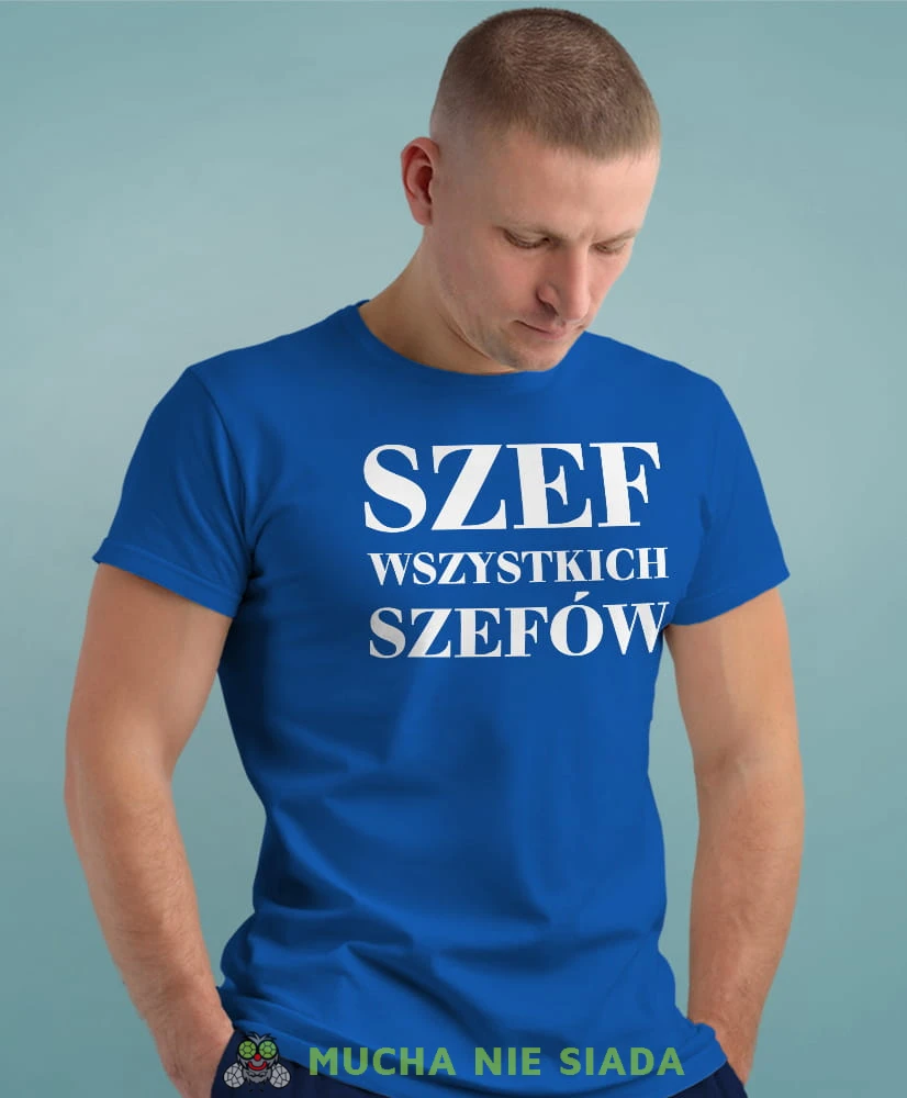 szef wszystkich szefów niebieka męska koszulka z nadrukiem na co dzień, na prezent, fajna koszulka.jpg
