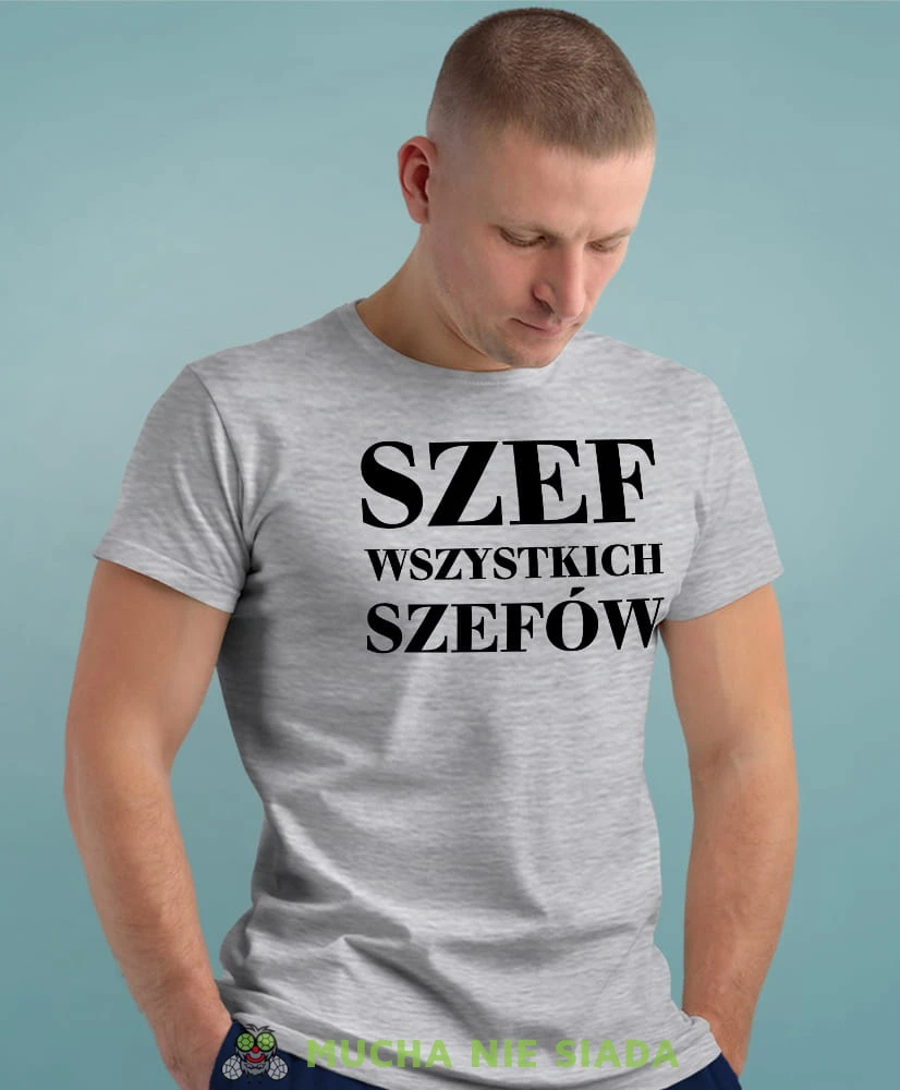 szef wszystkich szefów szara męska koszulka z nadrukiem na co dzień, na prezent, fajna koszulka.jpg
