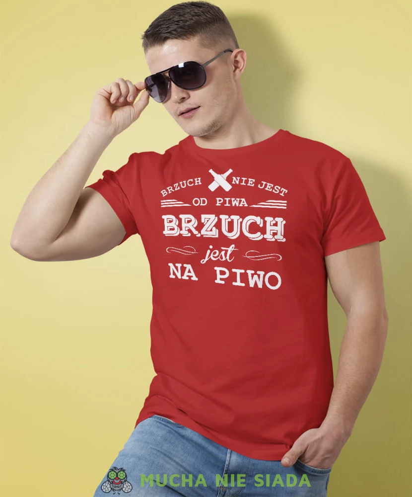 brzuch nie jest od piwa brzuch jest na piwo męska koszulka czerwony.jpg