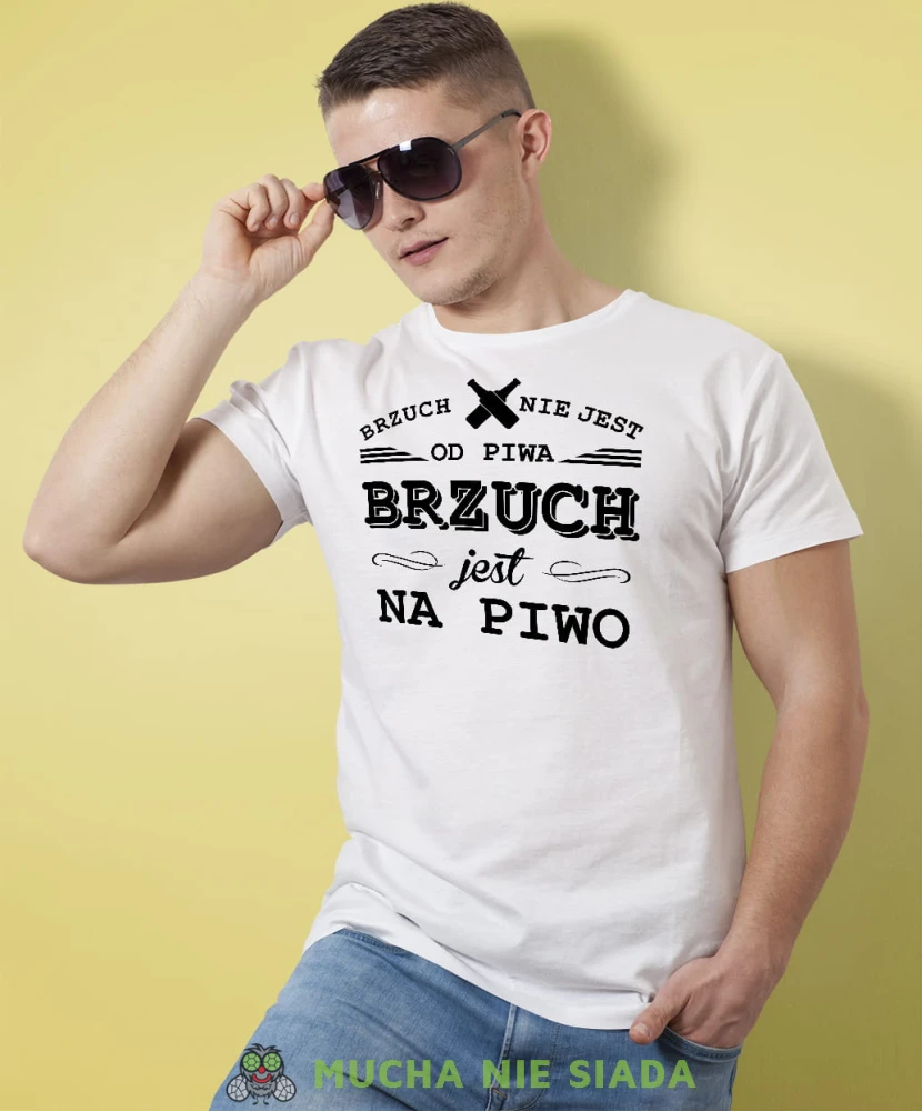 brzuch nie jest od piwa brzuch jest na piwo męska koszulka biala.jpg