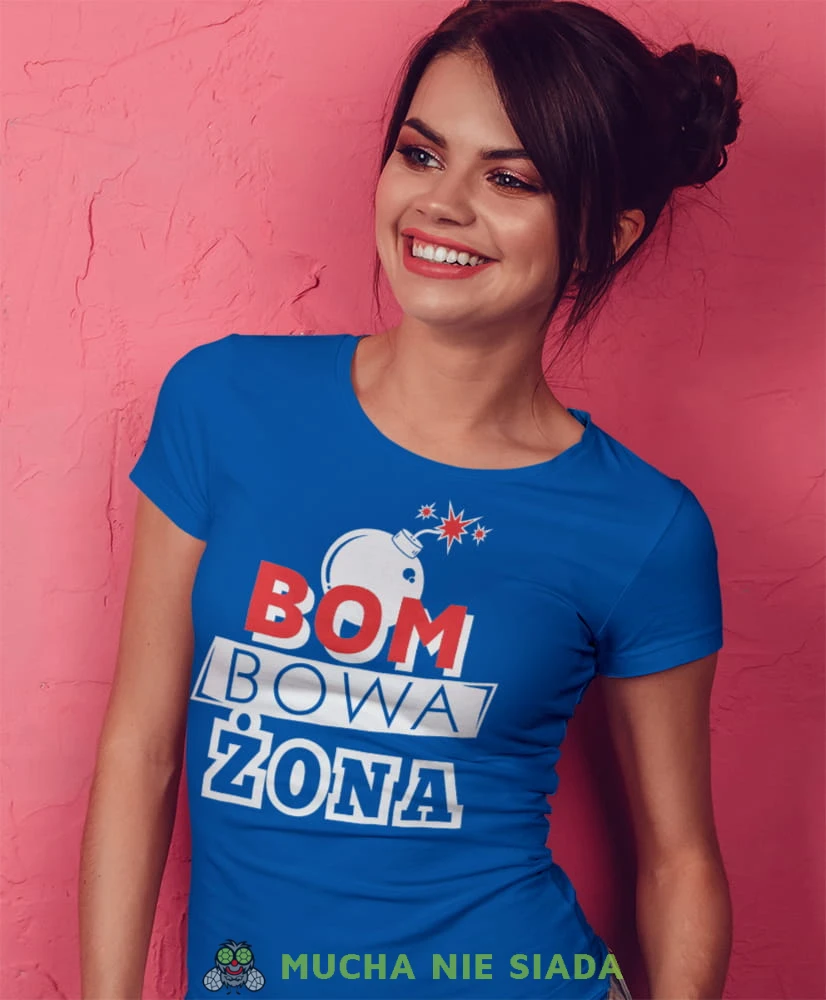 bombowa żona niebieska damska koszulka dla żony z nadrukiem na prezent na urodziny.jpg