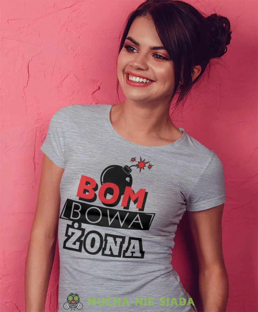 bombowa żona szara damska koszulka dla żony z nadrukiem na prezent na urodziny.jpg