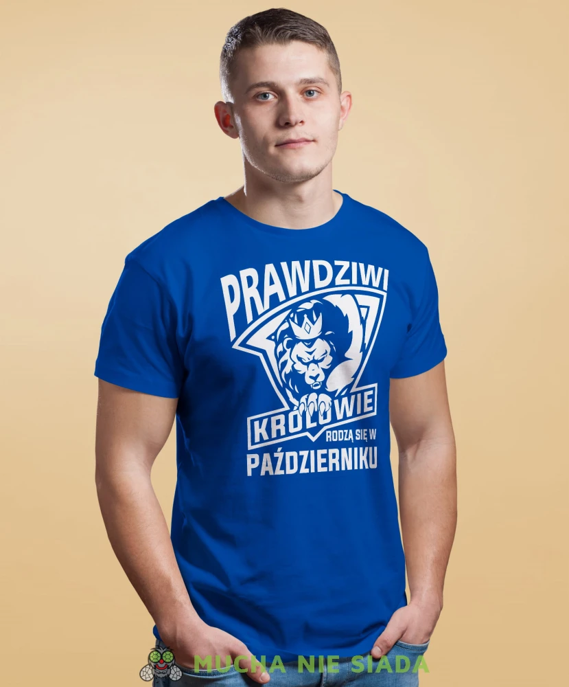 Prawdziwi królowie rodzą się w...  niebieska koszulka urodzinowa Lew