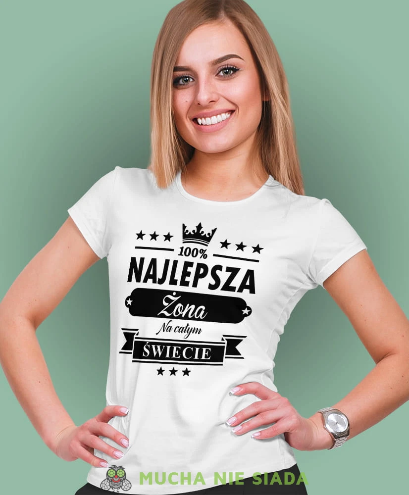 najlepsza żona na całym świecie biała damska koszulka dla żony z nadrukiem na prezent na urodziny.jpg