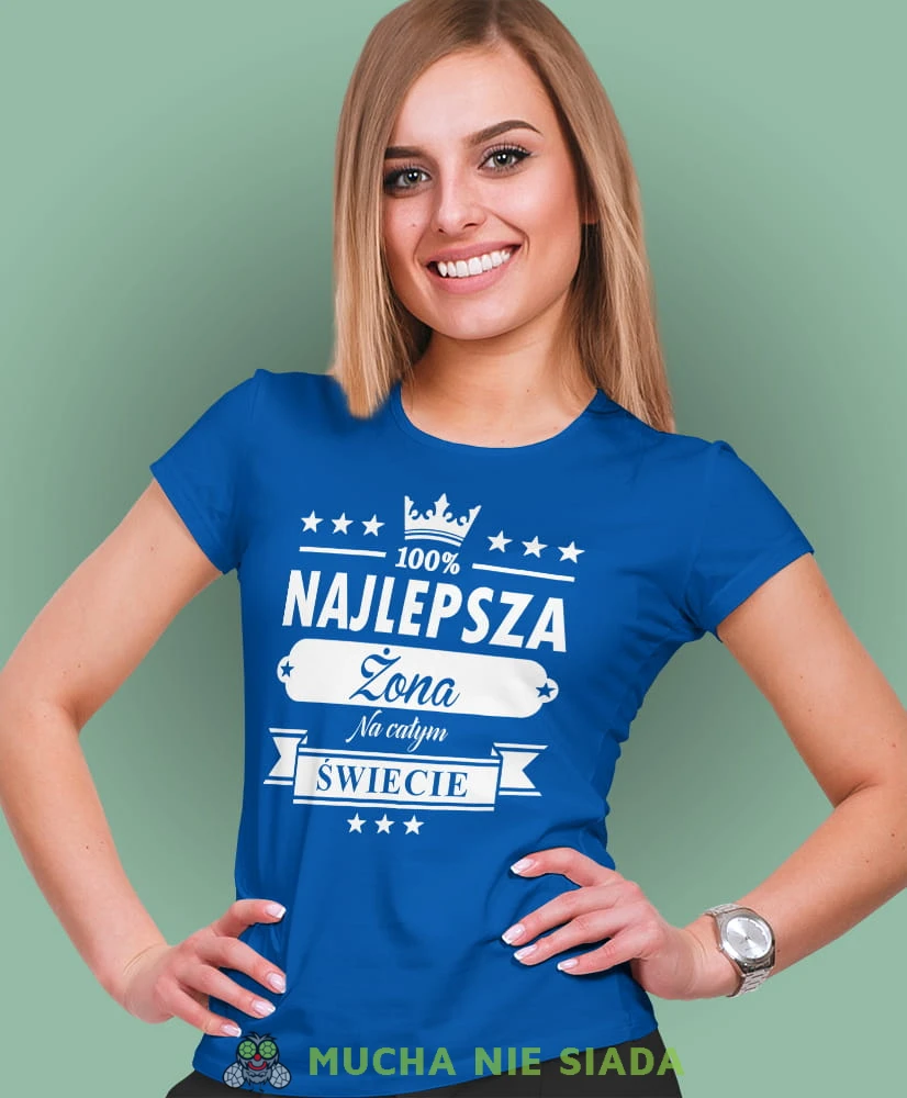 najlepsza żona na całym świecie niebieska damska koszulka dla żony z nadrukiem na prezent na urodziny.jpg