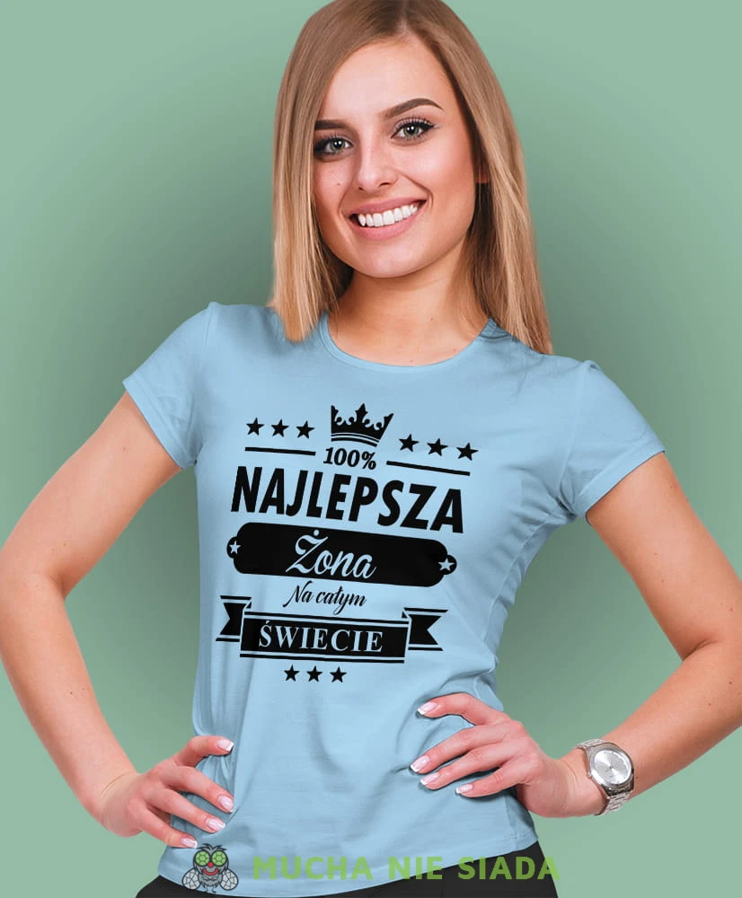najlepsza żona na całym świecie jasnoniebieska damska koszulka dla żony z nadrukiem na prezent na urodziny.jpg