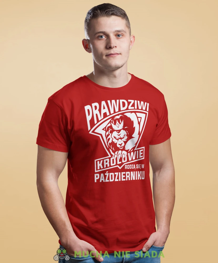 Prawdziwi królowie rodzą się w...  czerwona koszulka urodzinowa Lew