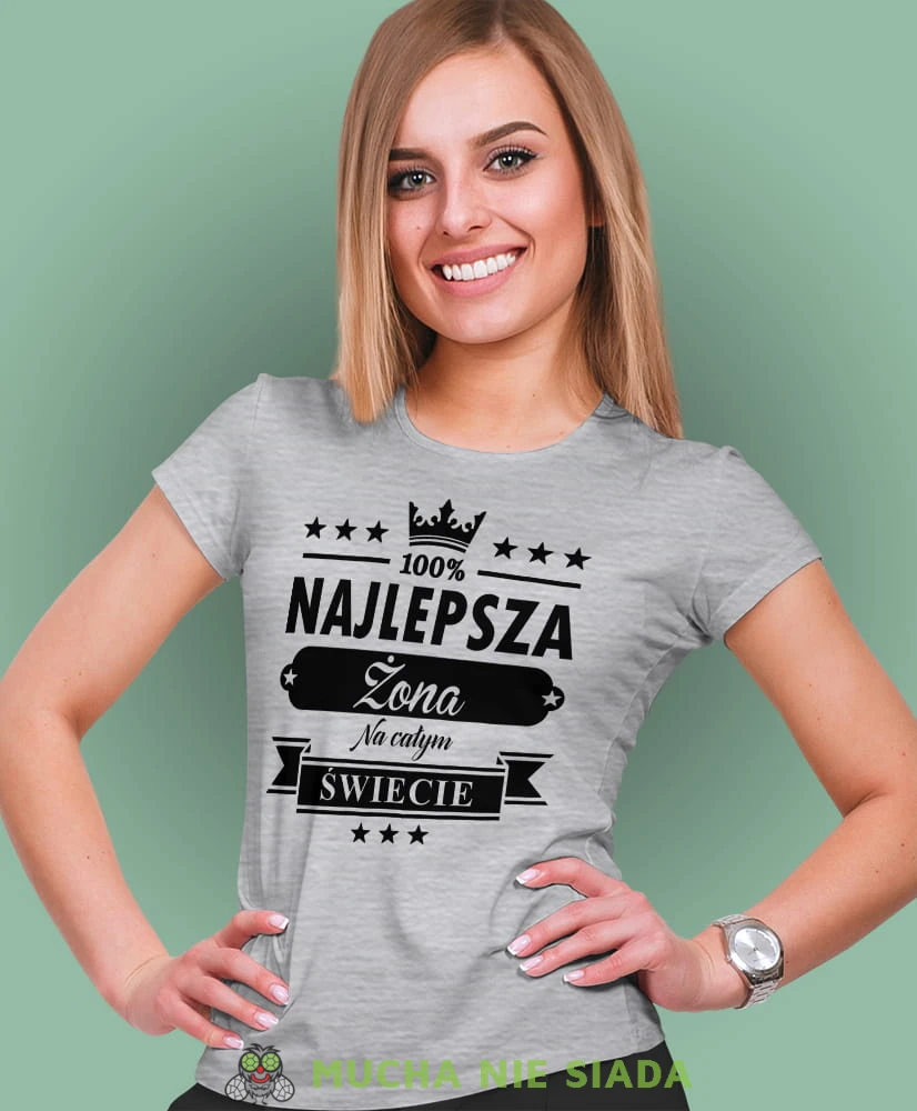 najlepsza żona na całym świecie szara damska koszulka dla żony z nadrukiem na prezent na urodziny.jpg