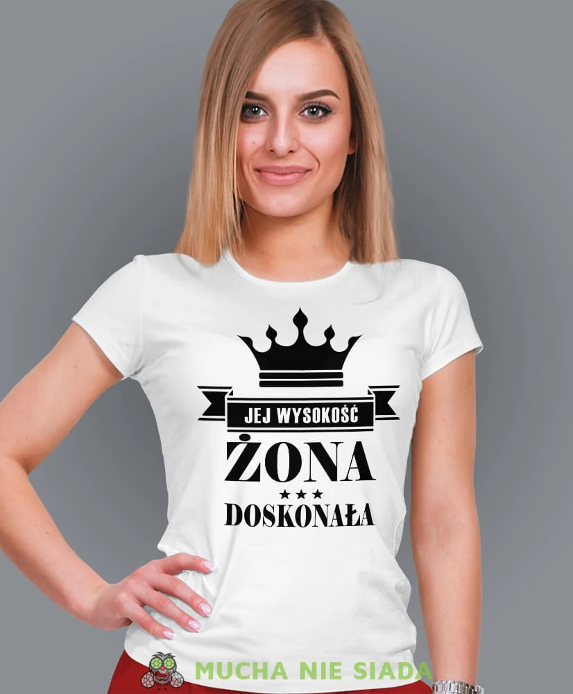 jej wysokość żona doskonała biała damska koszulka dla żony z nadrukiem na prezent na urodziny.jpg