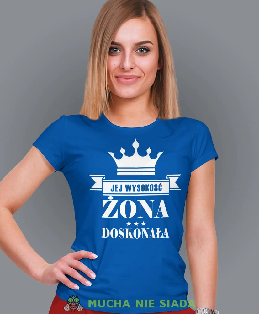jej wysokość żona doskonała niebieska damska koszulka dla żony z nadrukiem na prezent na urodziny.jpg